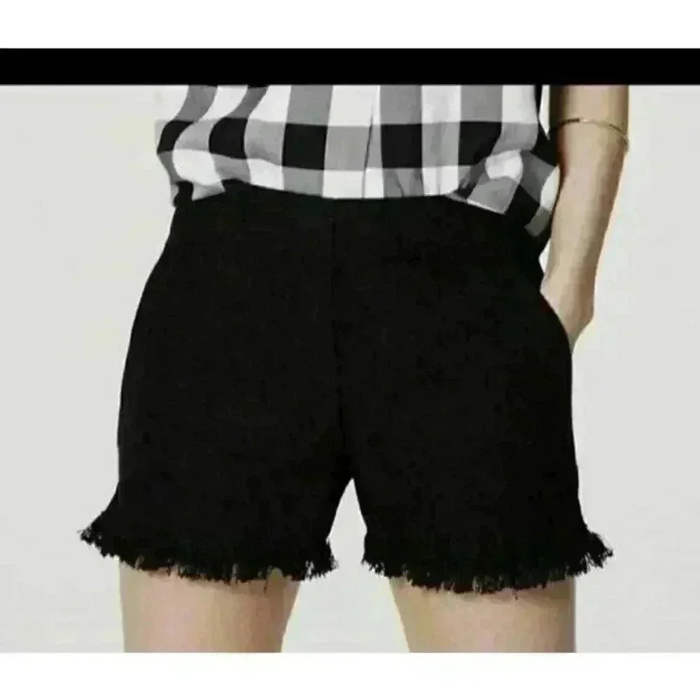 Ann Taylor LOFT Black fringe hem "The Riviera Short" Linen women's Shorts